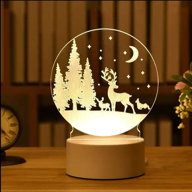 3d scenery lamp with tree and deer on ice