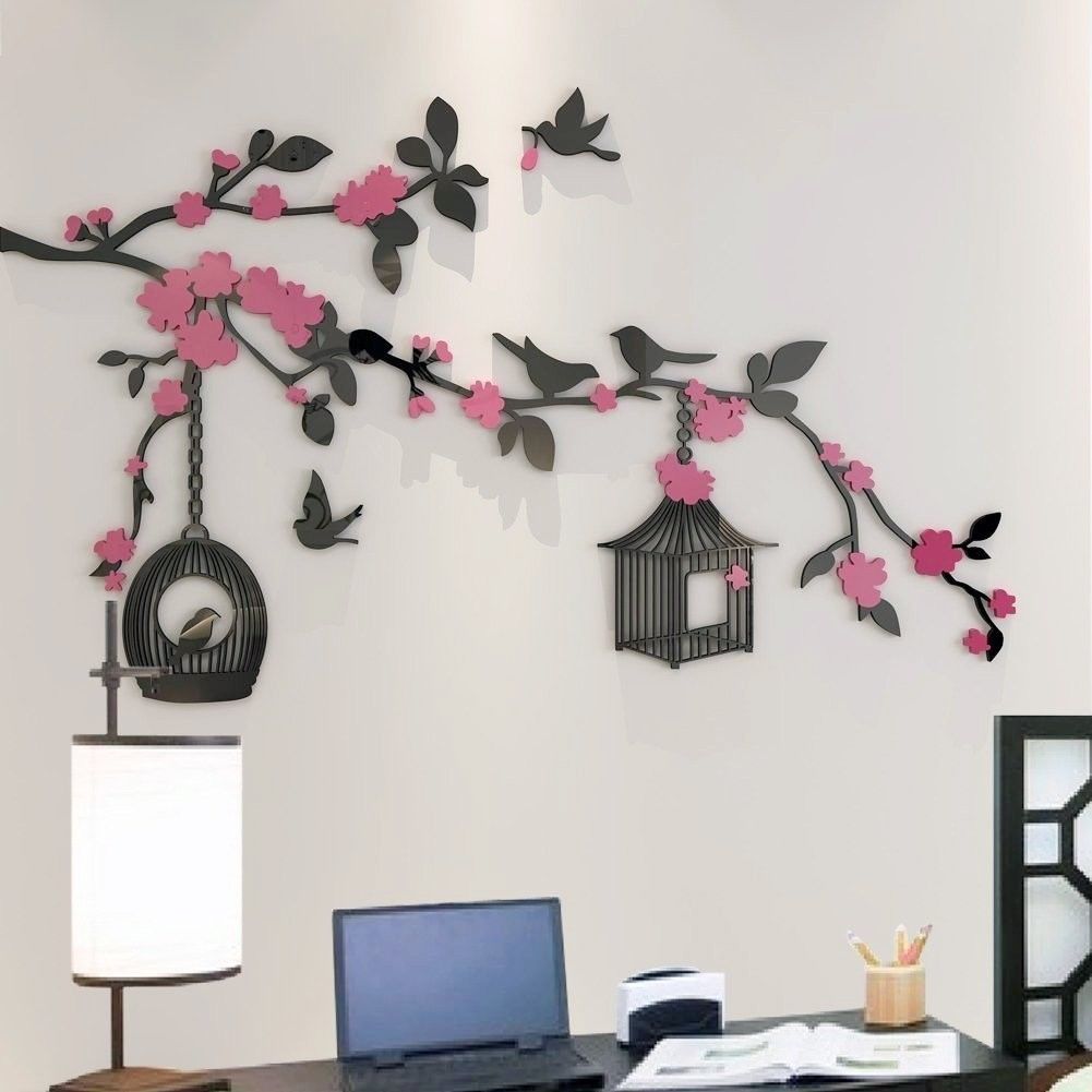 3D ACRYLIC WALL ART | PINJRA ART WITH SPARROW AND FLORAL | 3D WALL DESIGN 2025