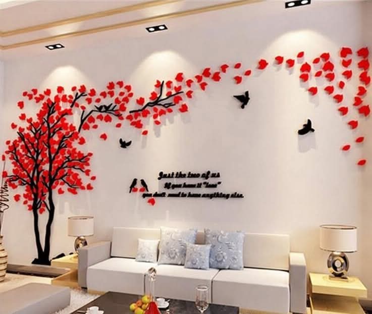3D ACRYLIC WALL TREE | BLACK & RED WALL TREE | FULL WALL DESIGN