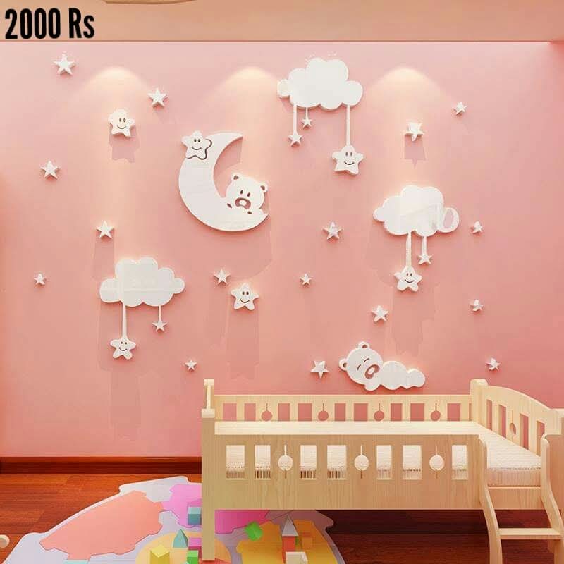 3d baby room wall art | 3d moon star acrylic art